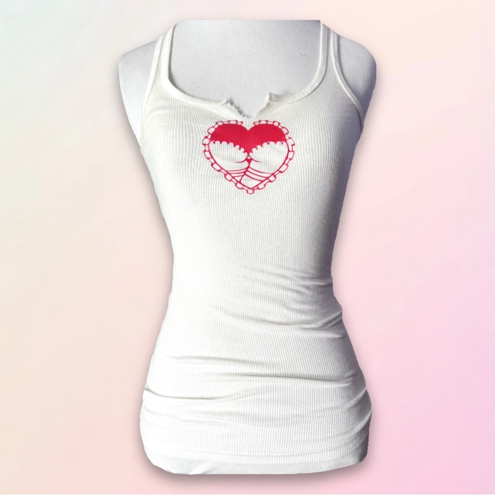 Retro, Ribbed, Racerback Heart Graphic Tank Top